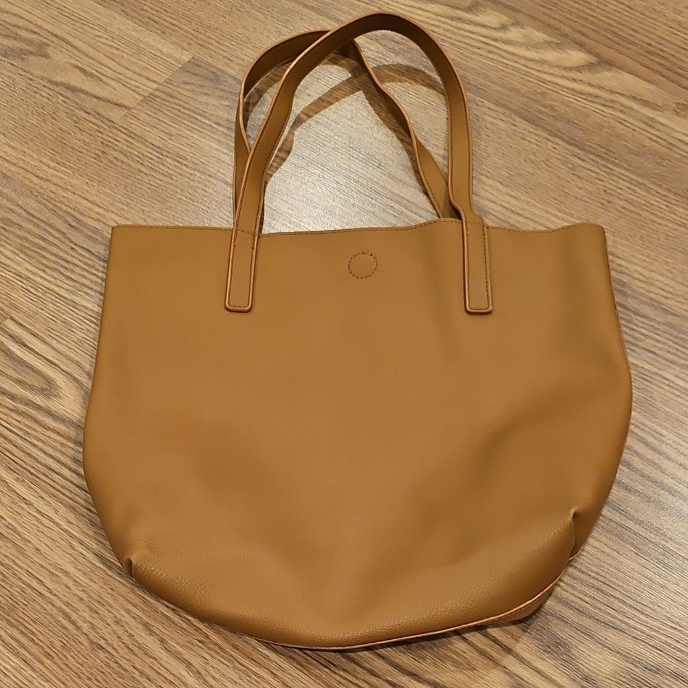 Tan Faux Leather Tote Bag